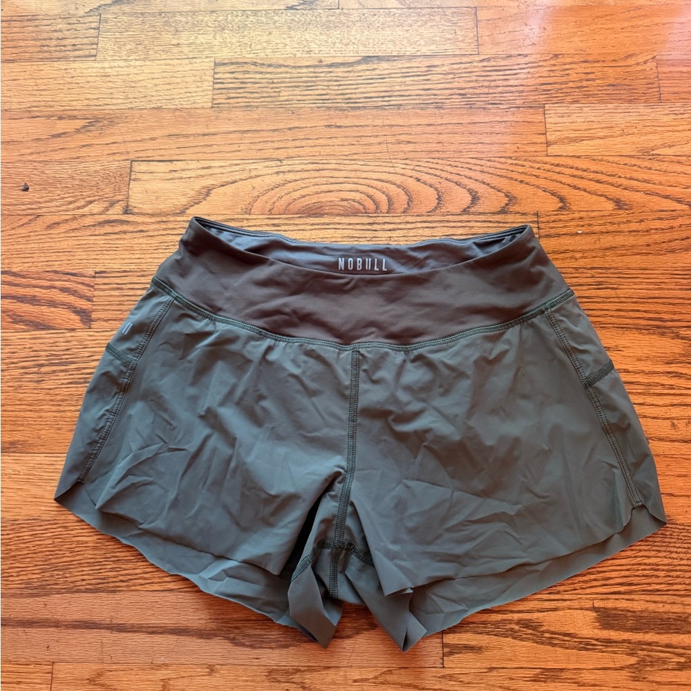 NOBULL Army Green Athletic Shorts Lightweight Moisture-Wicking with “underwear”